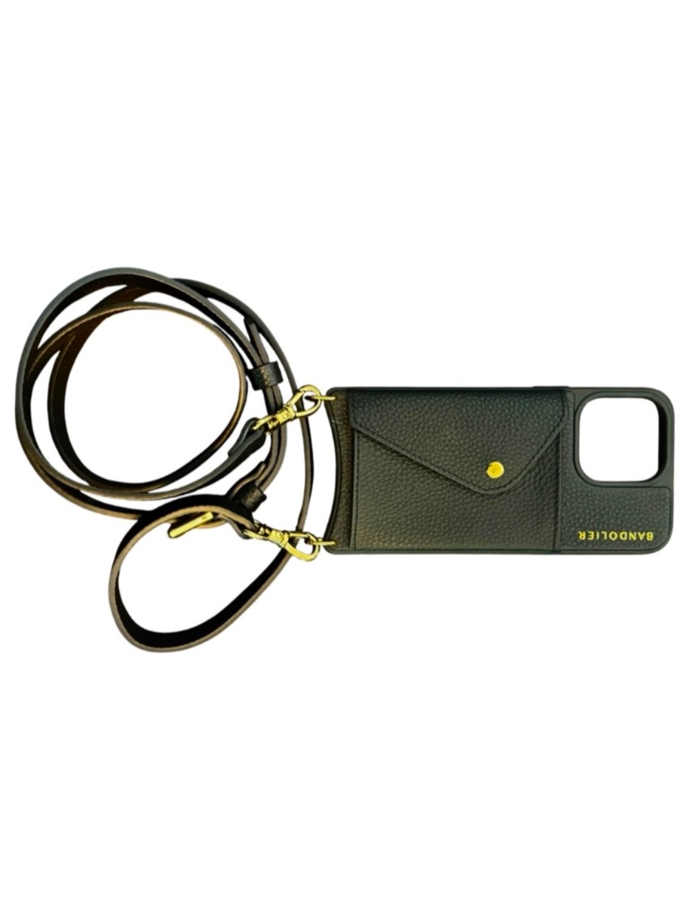 Bandolier iPhone 15 Pro Max Hailey Crossbody Case Black/Gold Pebble Leather